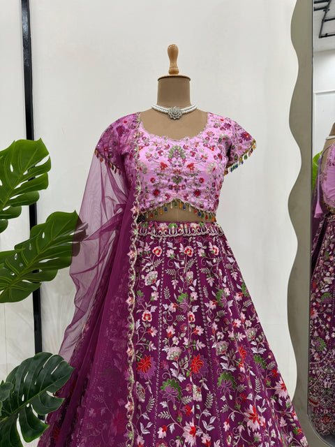 Pink Your Ethnic Wardrobe with a Gorgeous Georgette Lehenga Choli and an Intricately Embroidered Banglory Blouse For Woman - ReadyToWearshop