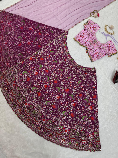 Pink Your Ethnic Wardrobe with a Gorgeous Georgette Lehenga Choli and an Intricately Embroidered Banglory Blouse For Woman - ReadyToWearshop