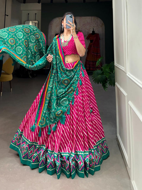 Trendy Pink navratri lehenga choli online india, Leheriya lehenga choli for women in USA - ReadyToWearshop