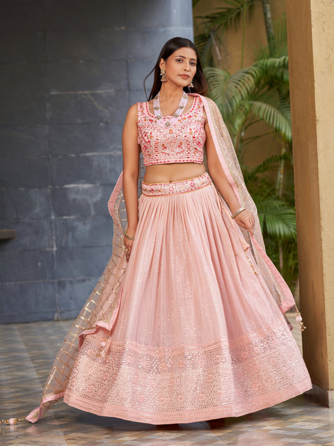 Striking Pink Wedding wear Heavy Lehenga Choli for Women with Dupatta Sequence Lehenga Choli In USA