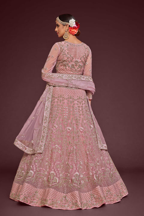 Pearl Pink Stylish Wedding wear Heavy Lehenga Choli for Women with Dupatta in USA Sequence Lehenga Choli