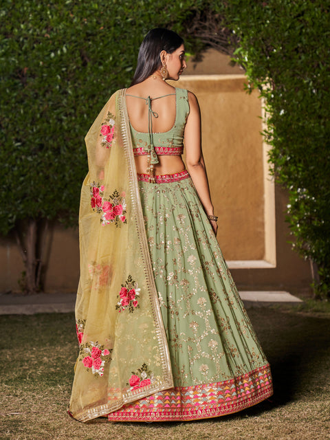 Georgette Pista Wedding wear Heavy Lehenga Choli for Women with Dupatta Sequence Lehenga Choli In USA