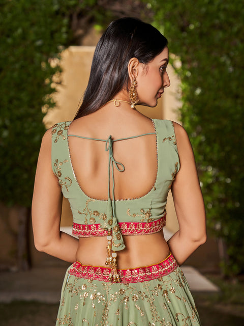 Georgette Pista Wedding wear Heavy Lehenga Choli for Women with Dupatta Sequence Lehenga Choli In USA