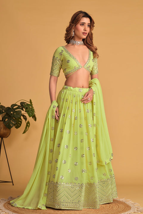 Pista Green Wedding wear Heavy Lehenga Choli for Women with Dupatta Sequence Lehenga Choli In USA - ReadyToWearshop