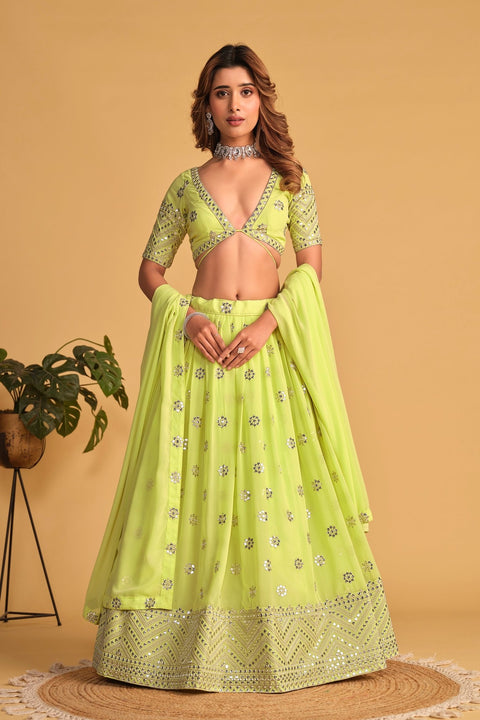 Pista Green Wedding wear Heavy Lehenga Choli for Women with Dupatta Sequence Lehenga Choli In USA - ReadyToWearshop