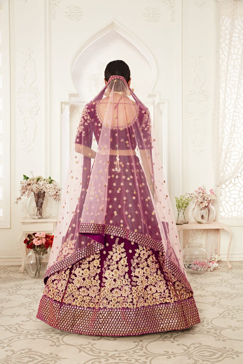 Purple Embellished Fancy Lehenga Choli for Women In Wedding Occasion with Dupatta in USA