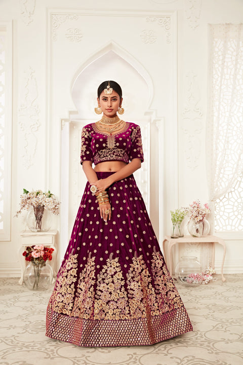 Purple Embellished Fancy Lehenga Choli for Women In Wedding Occasion with Dupatta in USA