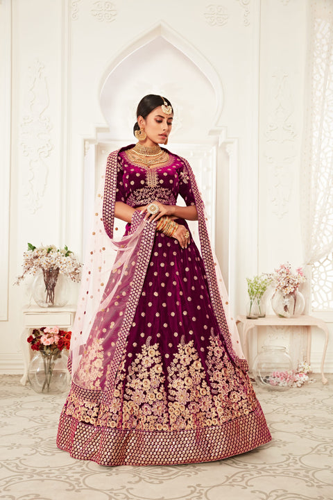 Purple Embellished Fancy Lehenga Choli for Women In Wedding Occasion with Dupatta in USA