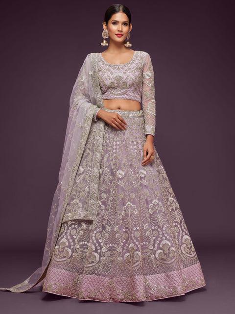 Embellished Dusky Orchid Wedding wear Heavy Lehenga Choli for Women with Dupatta in USA Sequence Lehenga Choli