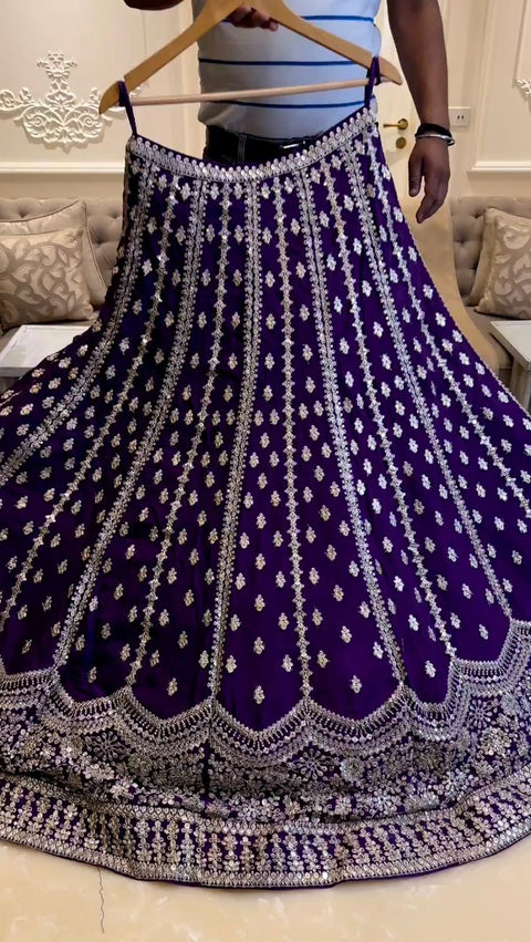 Purple Elevate Your Ethnic Wardrobe with a Gorgeous Georgette Lehenga Choli and an Intricately Embroidered Banglory Blouse For Women - ReadyToWearshop