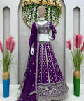 Purple Elevate Your Ethnic Wardrobe with a Gorgeous Georgette Lehenga Choli and an Intricately Embroidered Banglory Blouse For Women - ReadyToWearshop