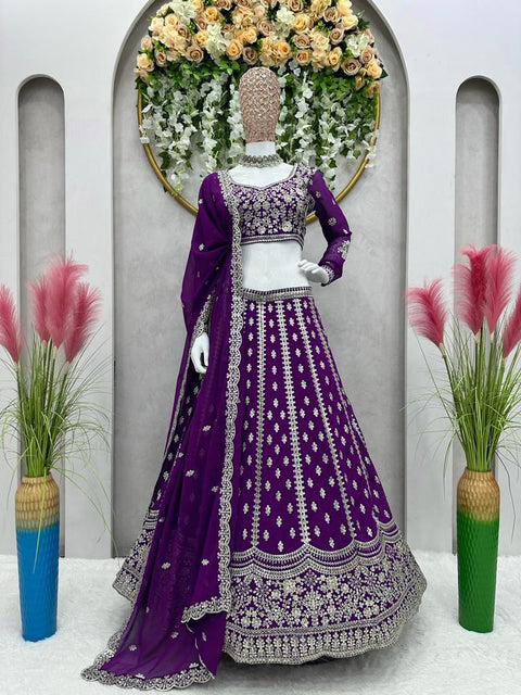 Purple Elevate Your Ethnic Wardrobe with a Gorgeous Georgette Lehenga Choli and an Intricately Embroidered Banglory Blouse For Women - ReadyToWearshop