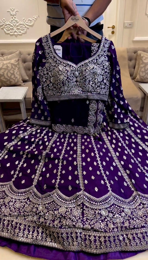 Purple Elevate Your Ethnic Wardrobe with a Gorgeous Georgette Lehenga Choli and an Intricately Embroidered Banglory Blouse For Women - ReadyToWearshop