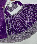 Purple Elevate Your Ethnic Wardrobe with a Gorgeous Georgette Lehenga Choli and an Intricately Embroidered Banglory Blouse For Women - ReadyToWearshop