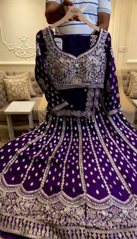 Purple Elevate Your Ethnic Wardrobe with a Gorgeous Georgette Lehenga Choli and an Intricately Embroidered Banglory Blouse For Women - ReadyToWearshop
