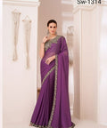 Purple Indian Wedding Wear saree with blouse in USA, Perfect for Indian Party Wear sequins saree For Woman - ReadyToWearshop