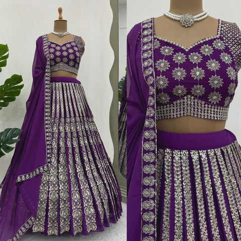 Purple Radiant Wedding Wear Heavy Lehenga Choli for Women with Dupatta Sequence Lehenga Choli In USA - ReadyToWearshop