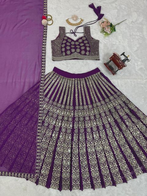 Purple Radiant Wedding Wear Heavy Lehenga Choli for Women with Dupatta Sequence Lehenga Choli In USA - ReadyToWearshop