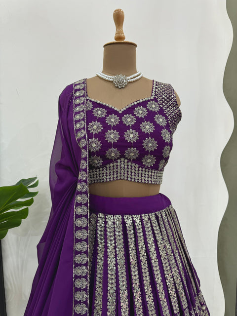 Purple Radiant Wedding Wear Heavy Lehenga Choli for Women with Dupatta Sequence Lehenga Choli In USA - ReadyToWearshop