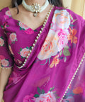 Purple saree best way to represent your classy look with this spectacular georgette printed saree with Pearl lace border - ReadyToWearshop