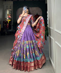 Purple Subtle shades, bold heritage: Kalamkari Dola silk charm Lehenga choli for women in wedding - ReadyToWearshop