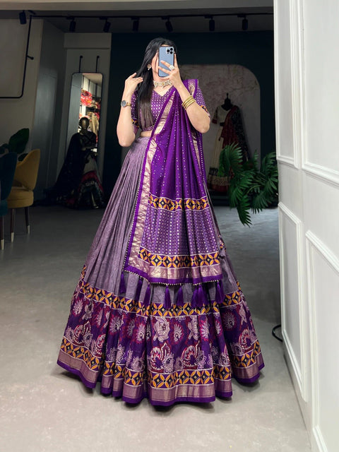 Purple Tussar Silk Printed Lehenga Choli: Effortless Glamour and Sophistication For Women - ReadyToWearshop