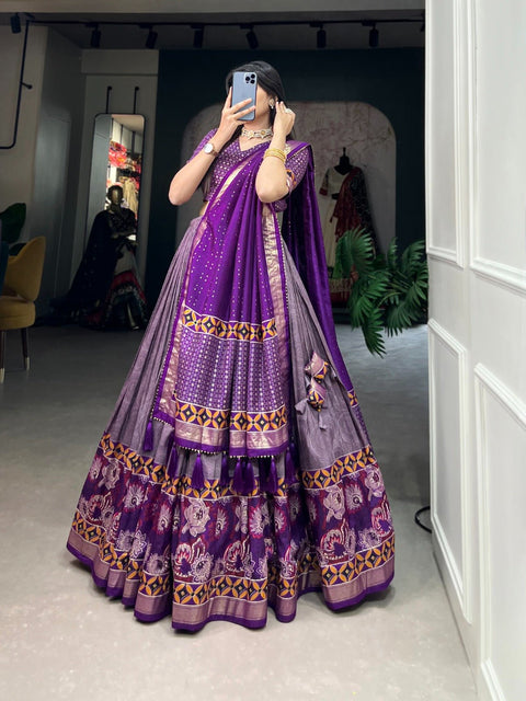 Purple Tussar Silk Printed Lehenga Choli: Effortless Glamour and Sophistication For Women - ReadyToWearshop