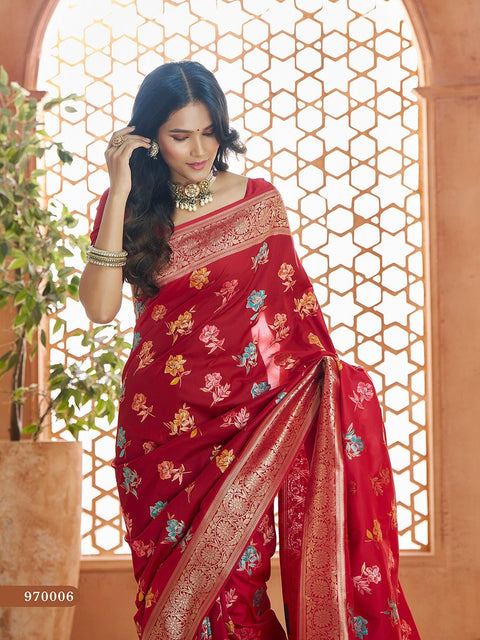Red Banarasi Silk Saree, USA, Perfect for Indian wedding partywear sequins saree - ReadyToWearshop