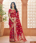 Red Banarasi Silk Saree, USA, Perfect for Indian wedding partywear sequins saree - ReadyToWearshop