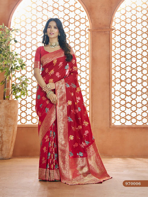 Red Banarasi Silk Saree, USA, Perfect for Indian wedding partywear sequins saree - ReadyToWearshop
