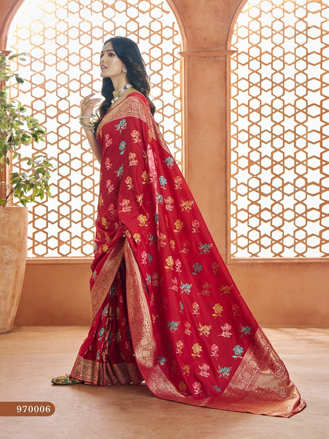 Red Banarasi Silk Saree, USA, Perfect for Indian wedding partywear sequins saree - ReadyToWearshop