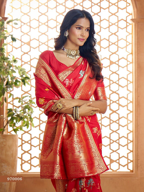 Red Banarasi Silk Saree, USA, Perfect for Indian wedding partywear sequins saree - ReadyToWearshop