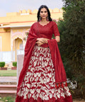 Red Color Ethnic look with our Tussar Silk Printed Lehenga Choli For Women - ReadyToWearshop