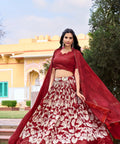 Red Color Ethnic look with our Tussar Silk Printed Lehenga Choli For Women - ReadyToWearshop
