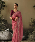 Red Dola Silk Saree with blouse in USA, Perfect for Indian wedding sequins saree - ReadyToWearshop