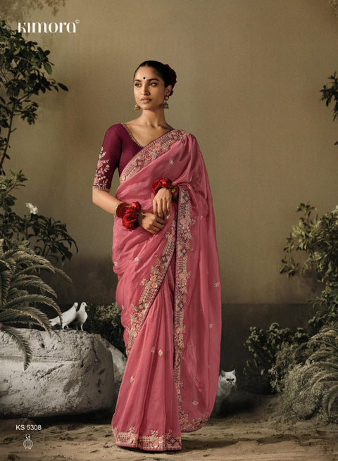 Red Dola Silk Saree with blouse in USA, Perfect for Indian wedding sequins saree - ReadyToWearshop
