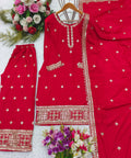 Red Heavy Chinon Silk Top - Palazzo And Dupatta Set Salwar Kameez Set For Women - ReadyToWearshop