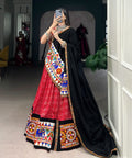 Red masterpiece of garba choli embellishes with gamthi work and mirror work for women - ReadyToWearshop