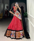 Red masterpiece of garba choli embellishes with gamthi work and mirror work for women - ReadyToWearshop