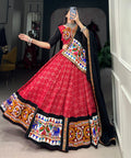 Red masterpiece of garba choli embellishes with gamthi work and mirror work for women - ReadyToWearshop