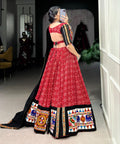 Red masterpiece of garba choli embellishes with gamthi work and mirror work for women - ReadyToWearshop