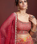 Red Party wear Heavy Lehenga Choli for Women with Dupatta Sequence Lehenga Choli In USA - ReadyToWearshop