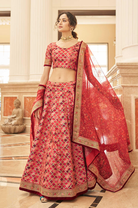 Red Traditional fancy lehenga Choli for women with Dupatta in USA - ReadyToWearshop