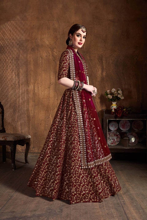 Elegant Maroon fancy lehenga Choli for women with Dupatta in USA - ReadyToWearshop