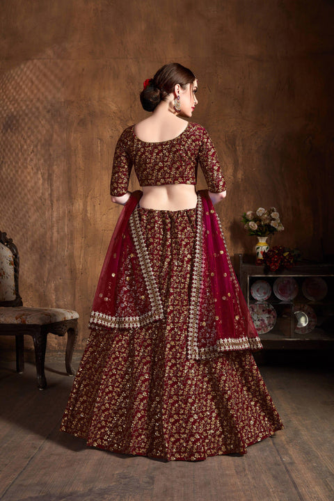 Elegant Maroon fancy lehenga Choli for women with Dupatta in USA - ReadyToWearshop
