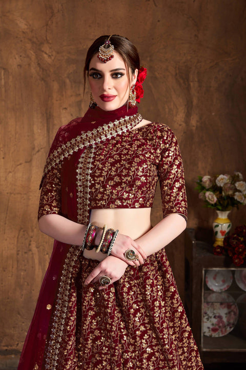 Elegant Maroon fancy lehenga Choli for women with Dupatta in USA - ReadyToWearshop