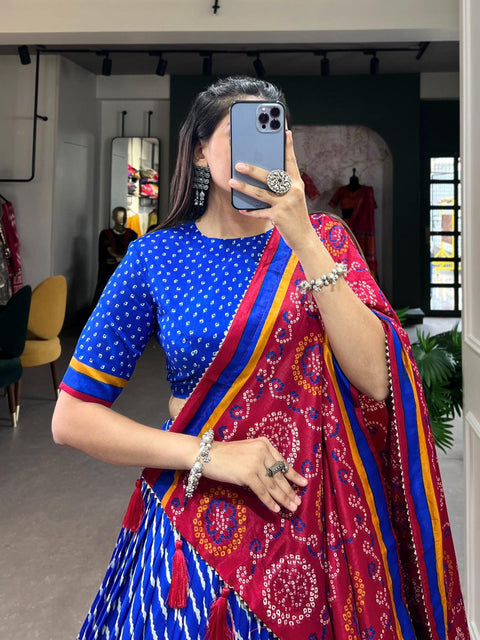 Trendy Royal Blue navratri lehenga choli , Leheriya lehenga choli for women in USA - ReadyToWearshop