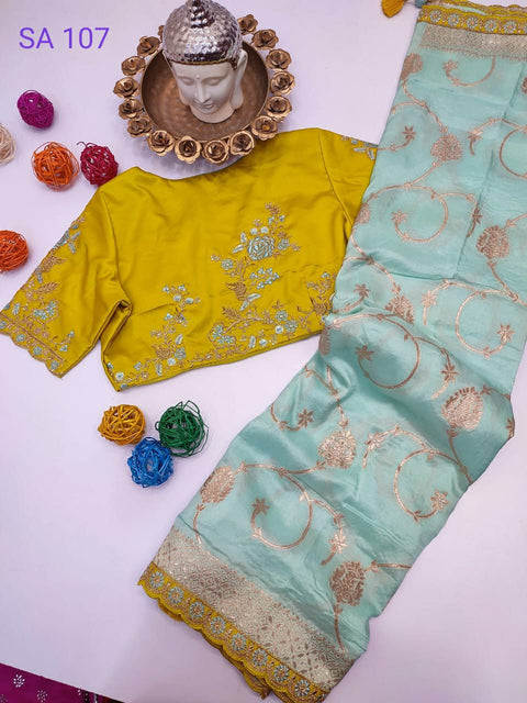 Sky Blue Beautifully Designed Saree with blouse in ,USA Perfect for Indian wedding or party wear for women - ReadyToWearshop