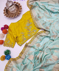 Sky Blue Beautifully Designed Saree with blouse in ,USA Perfect for Indian wedding or party wear for women - ReadyToWearshop
