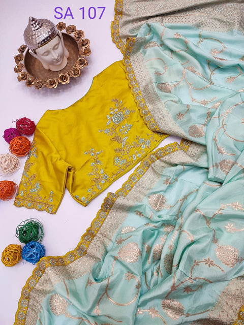 Sky Blue Beautifully Designed Saree with blouse in ,USA Perfect for Indian wedding or party wear for women - ReadyToWearshop